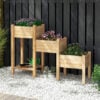 3-Tier Wooden Raised Garden Bed with Open Storage Shelf-Natural