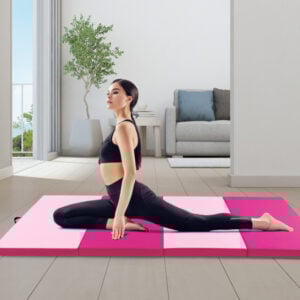 4-Panel PU Leather Folding Exercise Mat with Carrying Handles-Hot Pink