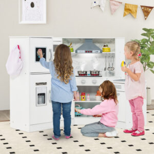 Kids Corner Pretend Kitchen Playset with Separated Washing Basin-White