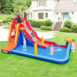 5-in-1 Inflatable Bounce House with 2 Water Slides and Large Splash Pool With 750W Blower