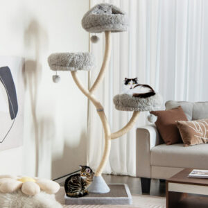 70" Tall Cat Tree 4-Layer Cat Tower with 3 Perches and Dangling Balls-Gray