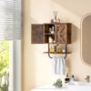 2-Door Bathroom Wall-Mounted Medicine Cabinet with Open Shelf and Towel Rack-Rustic Brown