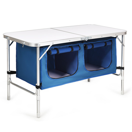 Height Adjustable Folding Camping Table-Blue