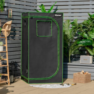 32 x 32 x 63 Inch Mylar Hydroponic Grow Tent with Observation Window and Floor Tray-Black