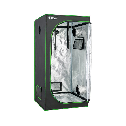 32 x 32 x 63 Inch Mylar Hydroponic Grow Tent with Observation Window and Floor Tray-Black