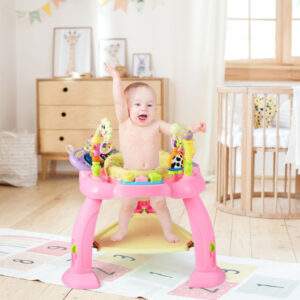 2-in-1 Baby Jumperoo Adjustable Sit-to-stand Activity Center-Pink