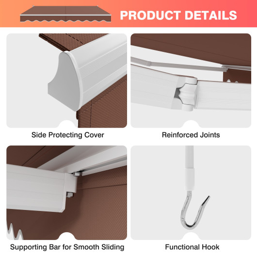 8 x 6.6 Feet Patio Retractable Awning withManual Crank Handle-Brown