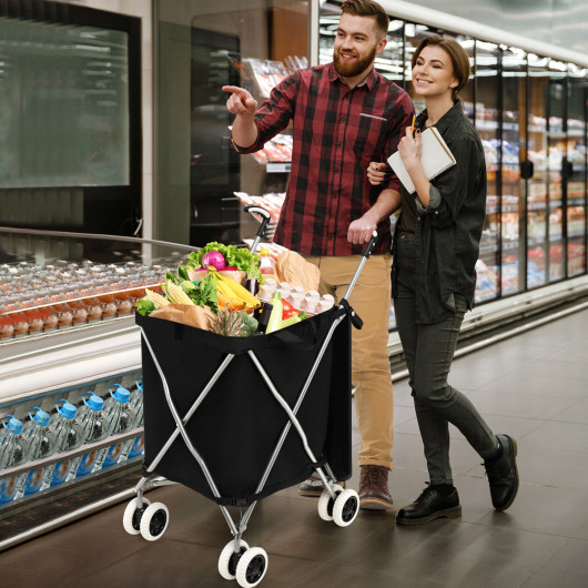Kitchen — Folding Shopping Utility Cart with Water-Resistant Removable Canvas Bag-Black