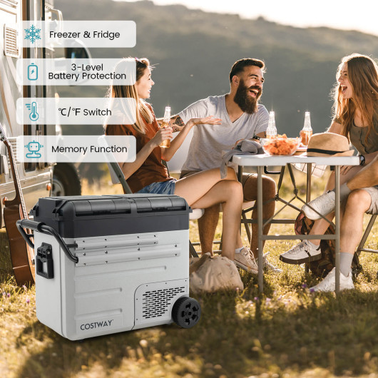 40 Quart Car Refrigerator with 12/24V DC and 110-240V AC Dual Zone-Black & Gray