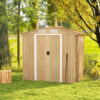 6 x 4 Feet Galvanized Steel Storage Shed with Lockable Sliding Doors-Natural
