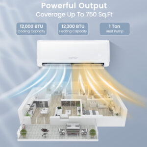 12000 BTU 21 SEER2 208-230V Ductless Mini Split Air Conditioner with Heater Pump