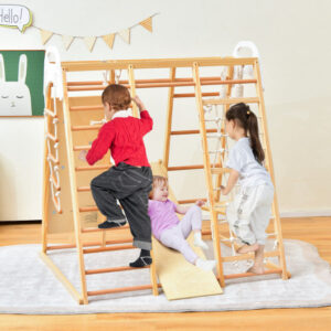 8-in-1 Wooden Jungle Gym Playset with Monkey Bars-Natural