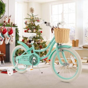 18" Kid's Bike with Training Wheels and Adjustable Handlebar Seat-Green