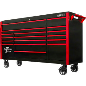 Extreme Tools DX722117RCBKRD 72""W x 21""D 17 Drawer Black W/Red Pulls Triple Bank Roller Cabinet