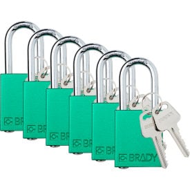 Brady® Safety Lockout Padlock Keyed Different 1-1/2"" Aluminum/Steel Green 6/PK