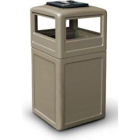 PolyTec™  Square Waste Container with Ashtray Lid Beige 42-Gallon