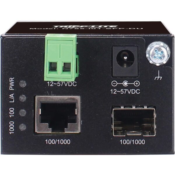 Tripp Lite by Eaton Unmanaged Industrial Gigabit Fiber to Ethernet Media Converter 10/100/1000 Mbps RJ45/SFP -40�&deg; to 75�&deg;C DC Power