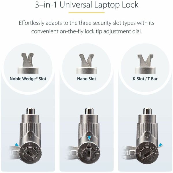 StarTech.com Universal Laptop Lock 6.6ft, Security Cable For Notebook Compatible w/Noble Wedge&reg;/Nano/K-Slot; Keyed Locking Cable