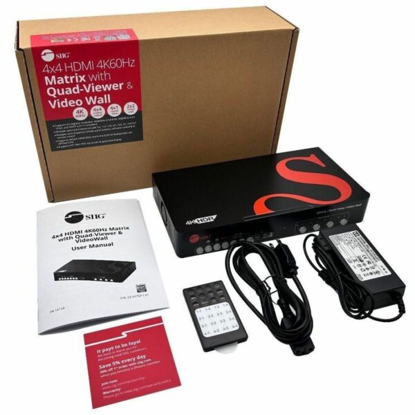 SIIG AVPRO 4x4 HDMI 4K60Hz Matrix with Quad-Viewer & VideoWall