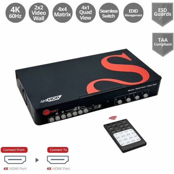 SIIG AVPRO 4x4 HDMI 4K60Hz Matrix with Quad-Viewer & VideoWall