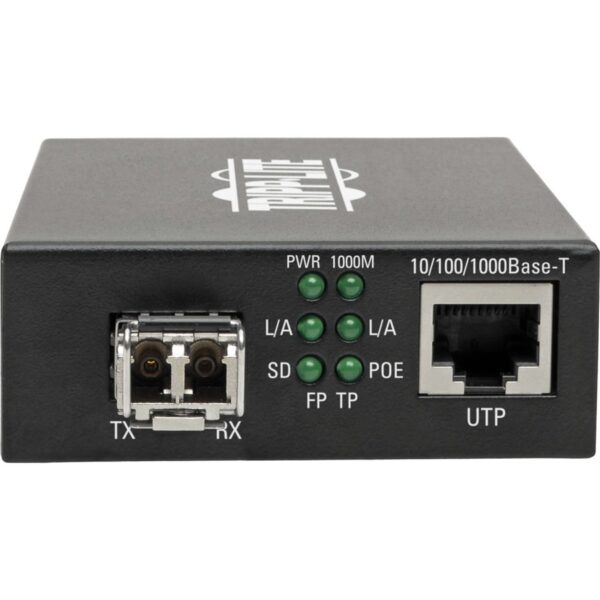 Tripp Lite by Eaton Gigabit Multimode Fiber to Ethernet Media Converter, PoE+ - International Power Cables, 10/100/1000 LC, 850 nm, 550 m (1,804 ft.)