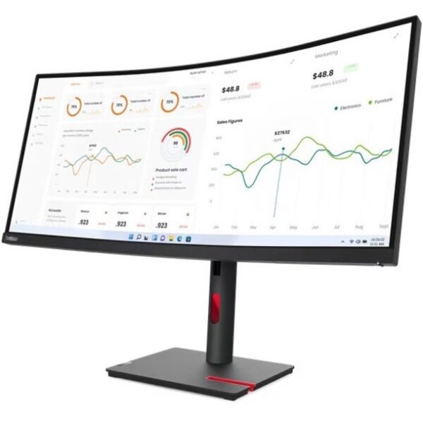 Lenovo ThinkVision T34w-30 34" Class UW-QHD Curved Screen LCD Monitor - 21:9 - Raven Black