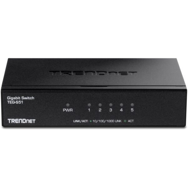 TRENDnet 5-Port Gigabit Desktop Switch, TEG-S51, 5 x Gigabit RJ-45 Ports, 10Gbps Switching Capacity, Fanless Design, Metal Enclosure, Lifetime Protection, Black