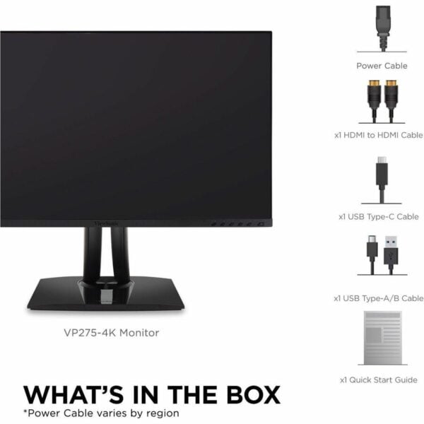 ViewSonic VP275-4K 27 Inch IPS 4K UHD Monitor Designed for Surface with advanced ergonomics, ColorPro 100% sRGB, 60W USB C, HDMI and DisplayPort inputs or Home and Office