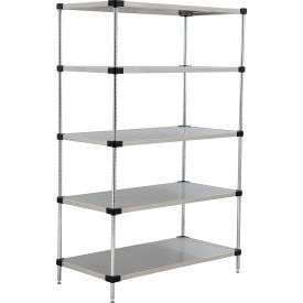 Nexel® 5 Shelf Stainless Steel Solid Shelving Unit Starter 48""W x 24""D x 86""H