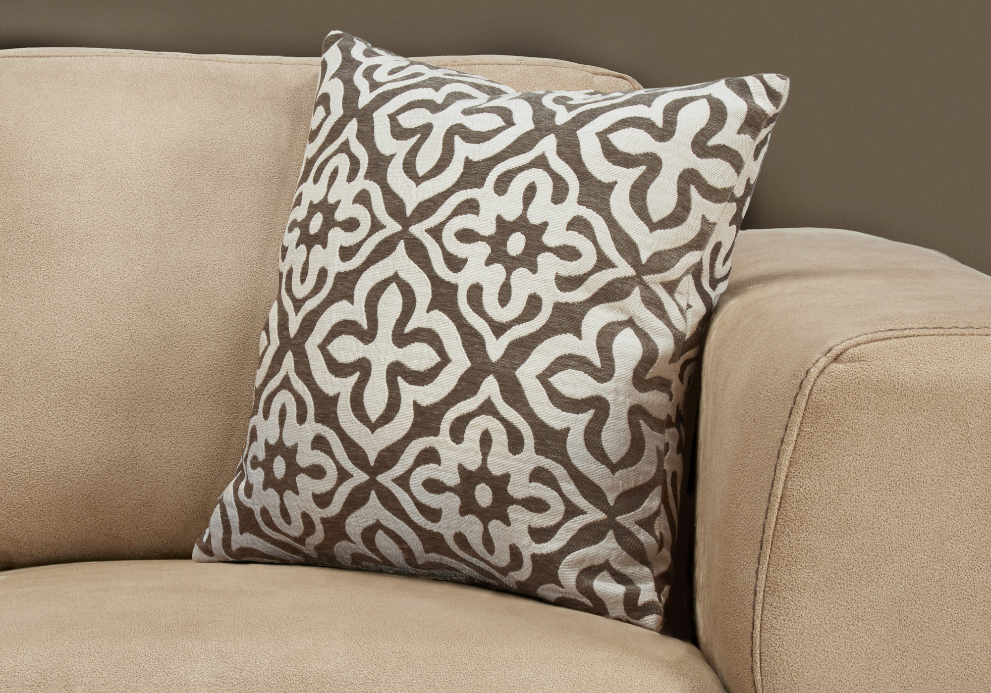 18" X 18" Taupe Polyester Geometric Zippered Pillow - Image 2