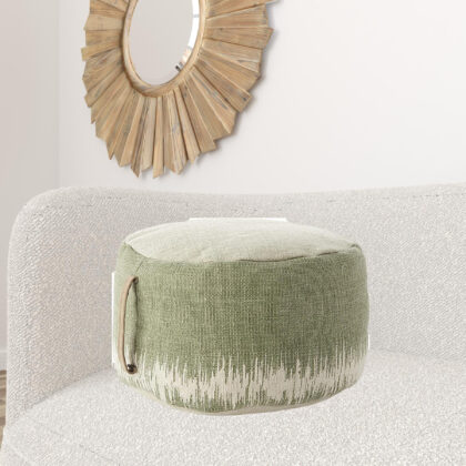 20"  Sage Green Abstract Round Pouf Ottoman