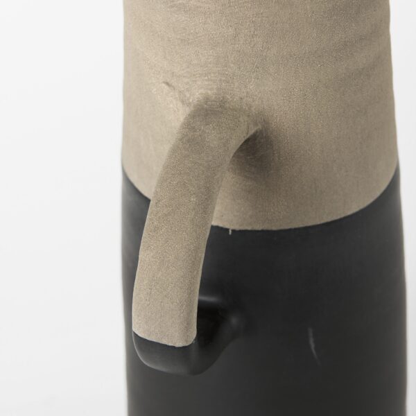 14" Rustic Organic Black And Natural Decorative Jug
