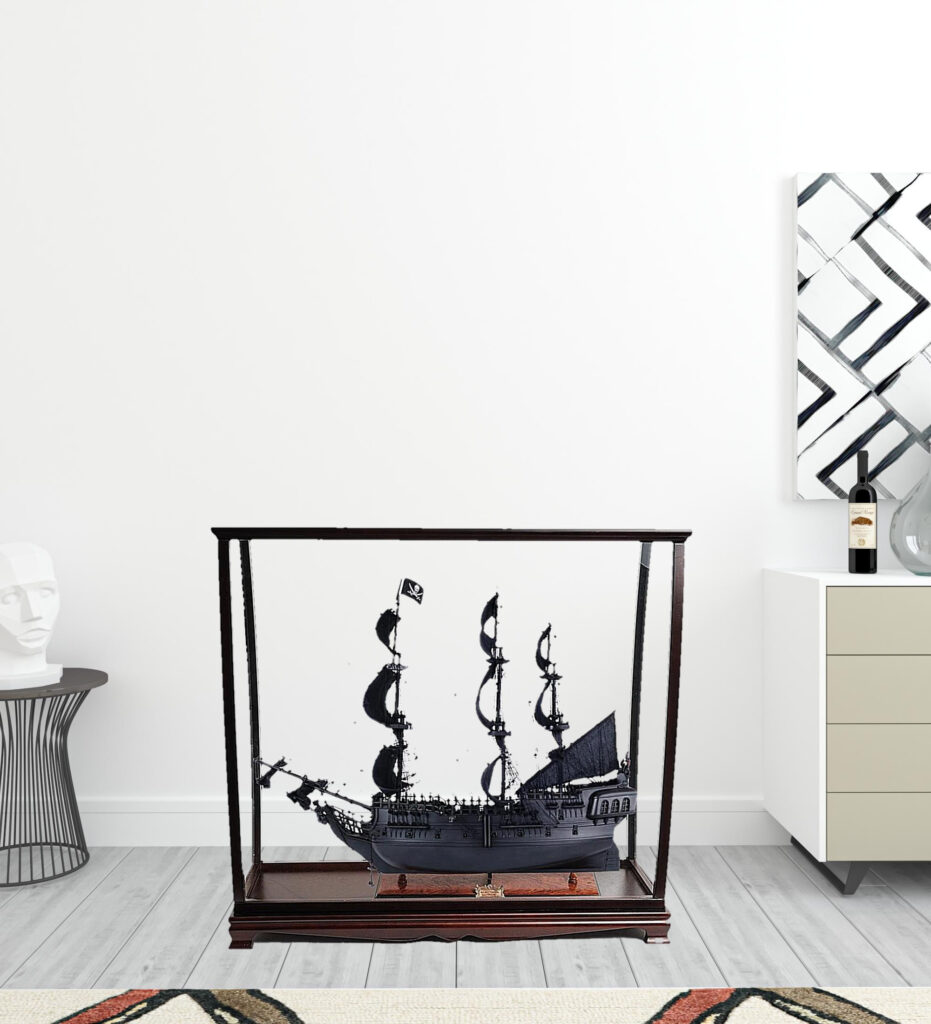 39" Black Black Pearl Pirate Table Top Display Boat Hand Painted Decorative Boat