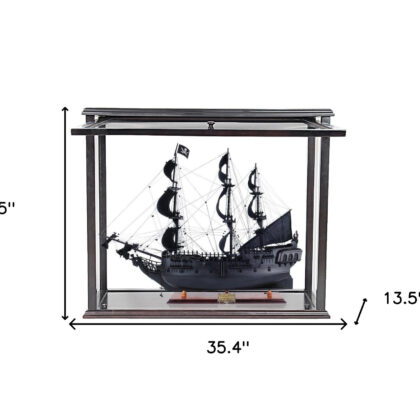 30" Black Black Pearl Pirate Medium Open Display Case Boat Hand Painted Decorative Boat