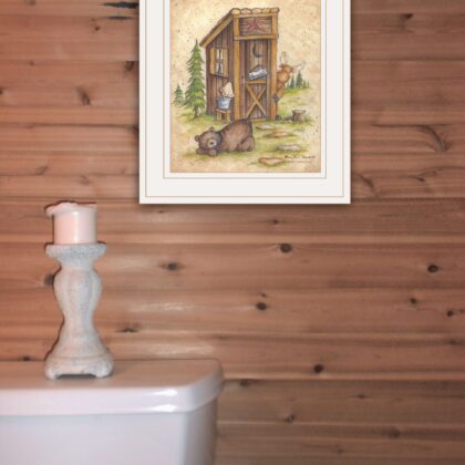 Still Waiting Bear and Moose Bathroom White Framed Print Wall Art