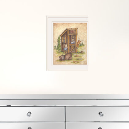 Still Waiting Bear and Moose Bathroom White Framed Print Wall Art