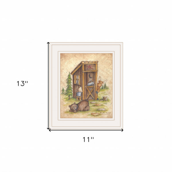 Still Waiting Bear and Moose Bathroom White Framed Print Wall Art