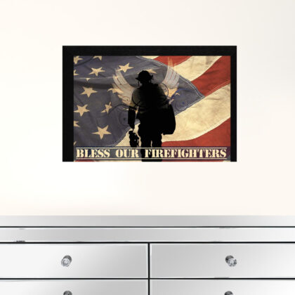 Bless Our Firefighters Black Framed Print Wall Art