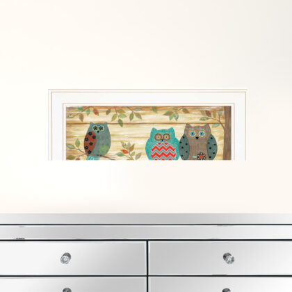 Three Wise Owls 2 White Framed Print Wall Art