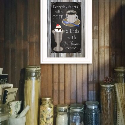 Everyday Starts With Coffee Chalkboard Framed 1 White Framed Print Wall Art
