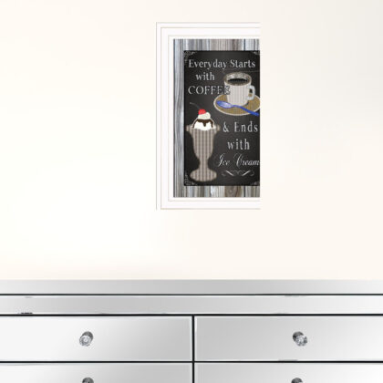 Everyday Starts With Coffee Chalkboard Framed 1 White Framed Print Wall Art