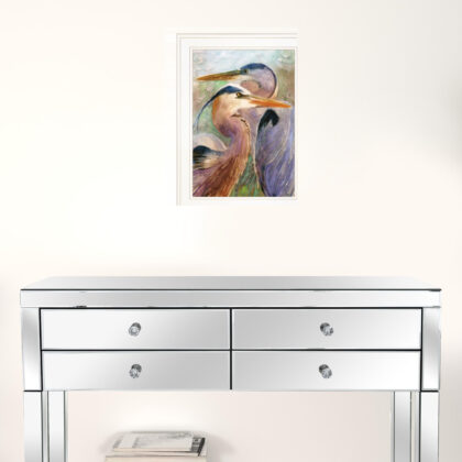 Blue Heron Duet 1 White Framed Print Wall Art