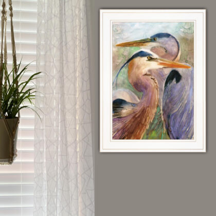 Blue Heron Duet 1 White Framed Print Wall Art