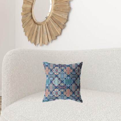 16” Turquoise Red Trellis Suede Zippered Throw Pillow