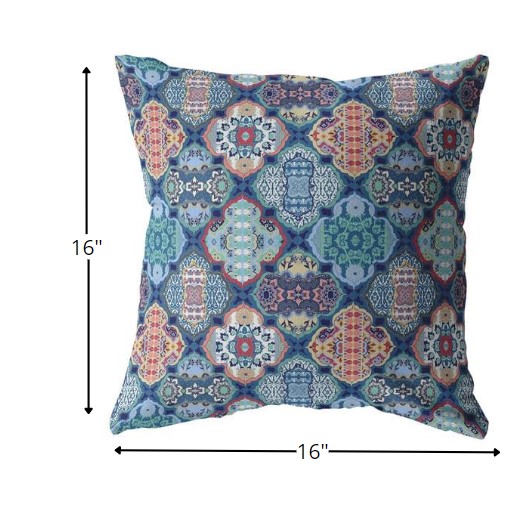 16” Turquoise Red Trellis Suede Zippered Throw Pillow - Image 3
