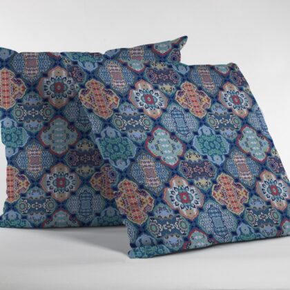 16” Turquoise Red Trellis Suede Zippered Throw Pillow