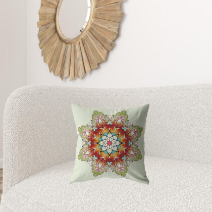 18" Orange Green Mandala Zip Suede Throw Pillow
