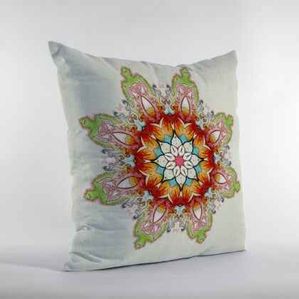 18" Orange Green Mandala Zip Suede Throw Pillow