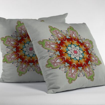 18" Orange Green Mandala Zip Suede Throw Pillow