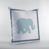 18” Blue White Elephant Zippered Suede Throw Pillow
